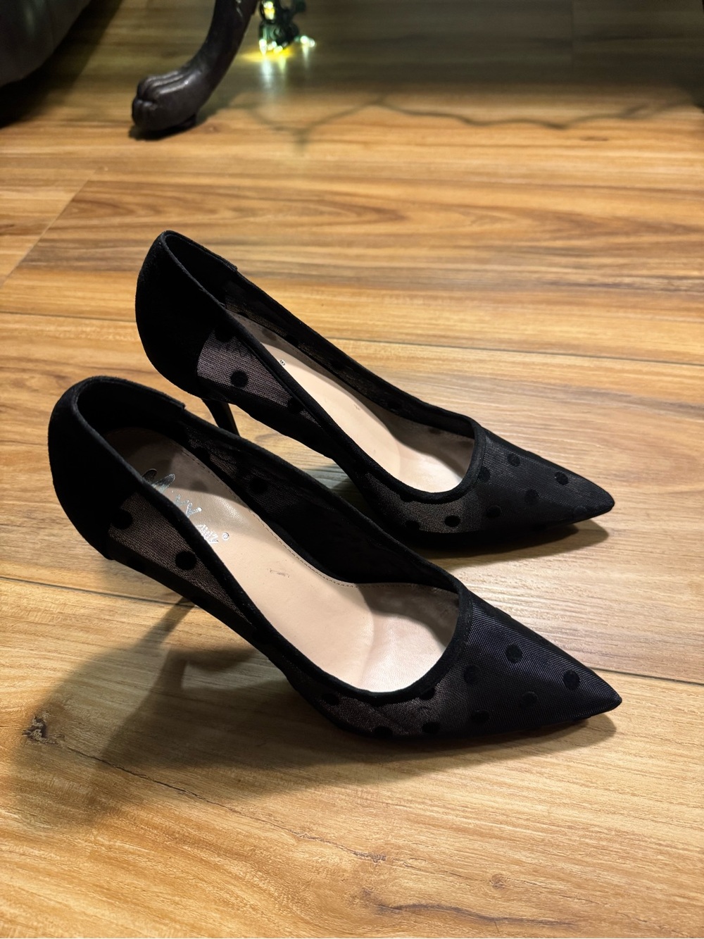 Mixx Shuz Black Polka Dot Pointed-Toe Heels